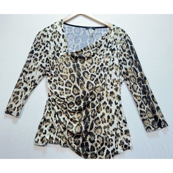 JBS Women's Ruched Top Stretch Size Large Multicolor Leopard Print Long Sleeve - Picture 1 of 11